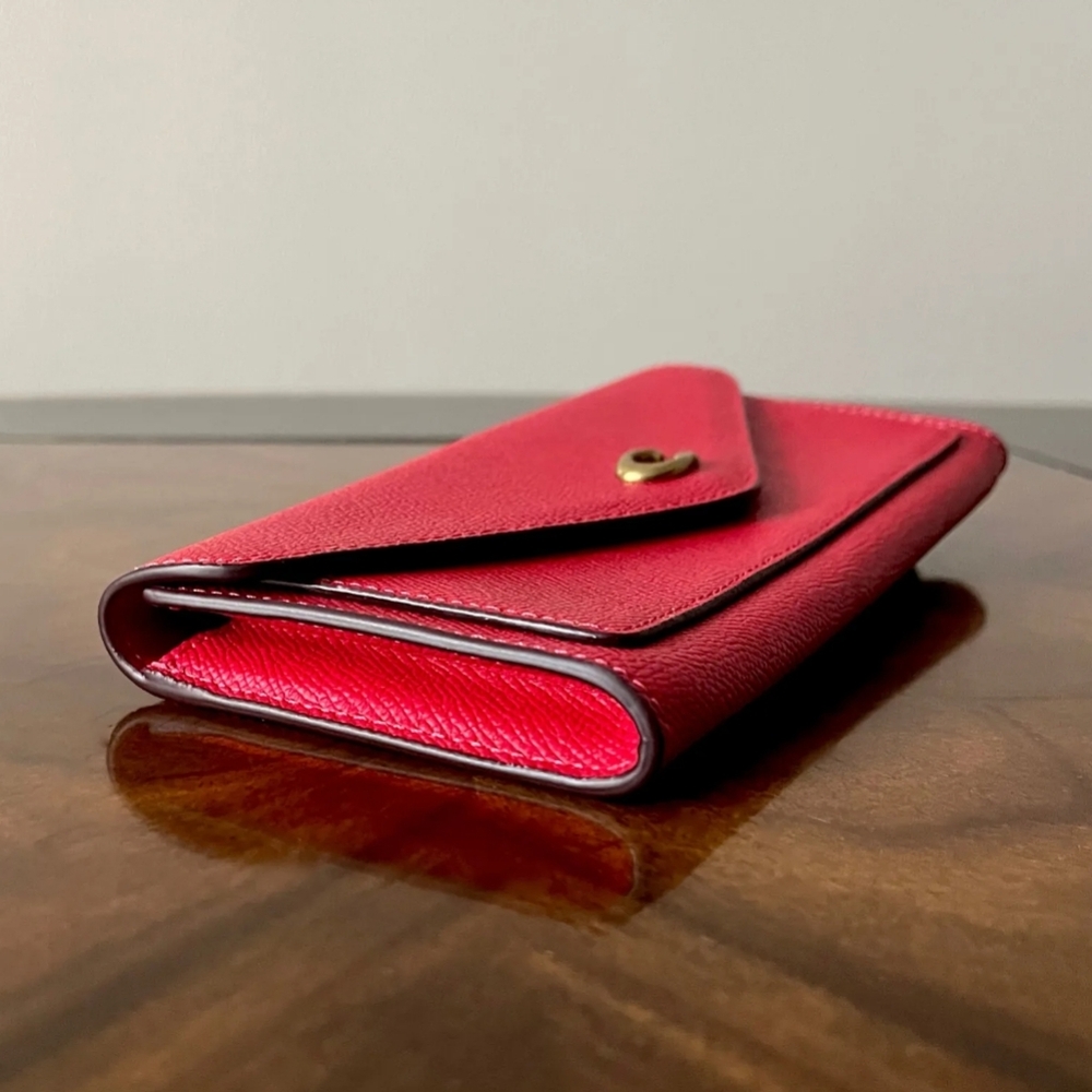 NWT Coach Candy Apple Red Crossgrain Leather Slim Envelope WYN Soft Wallet - Picture 2 of 5